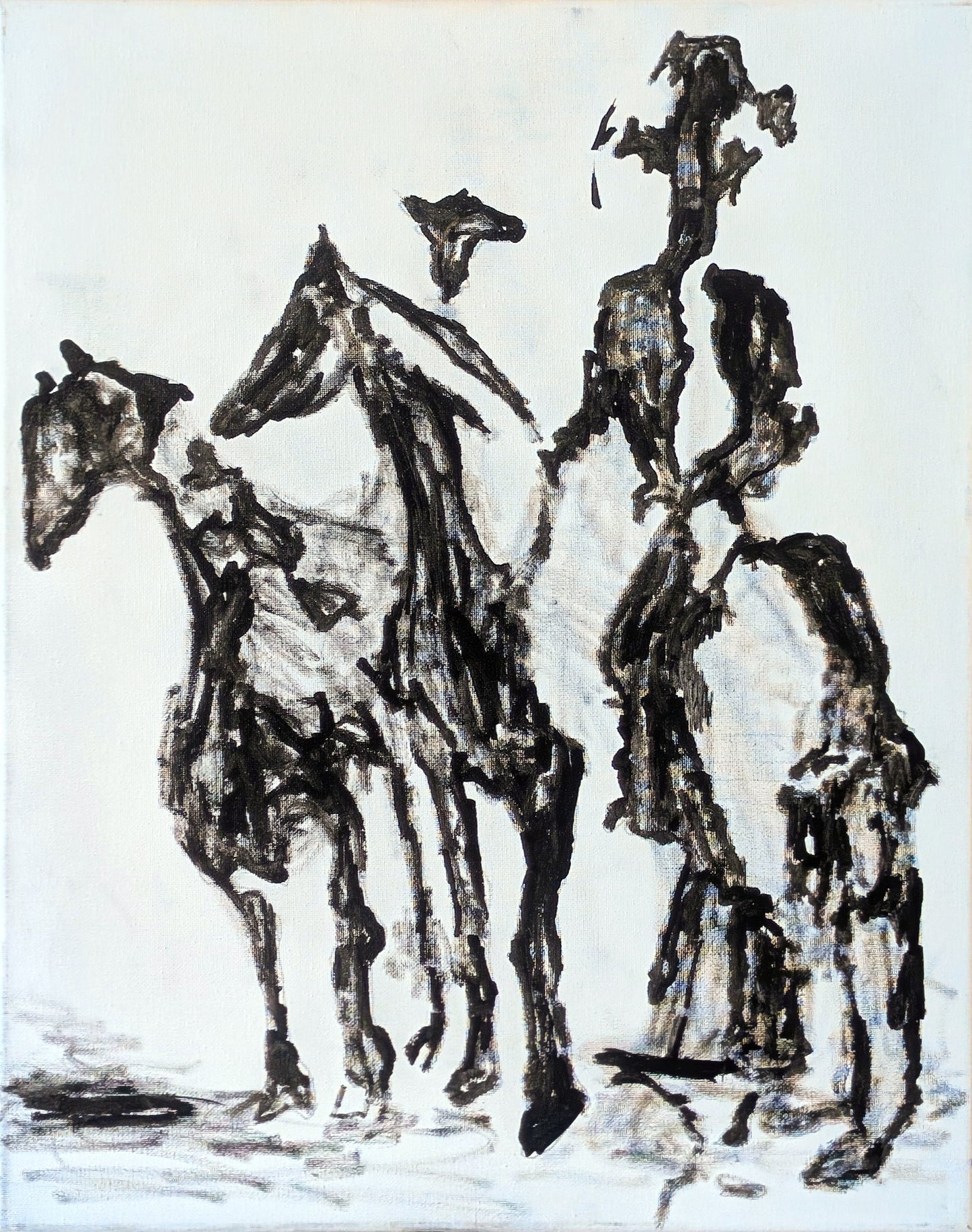 ROBIN BAKER, Contemporary Black and White Painting of Cowboys on Horseback, 2026