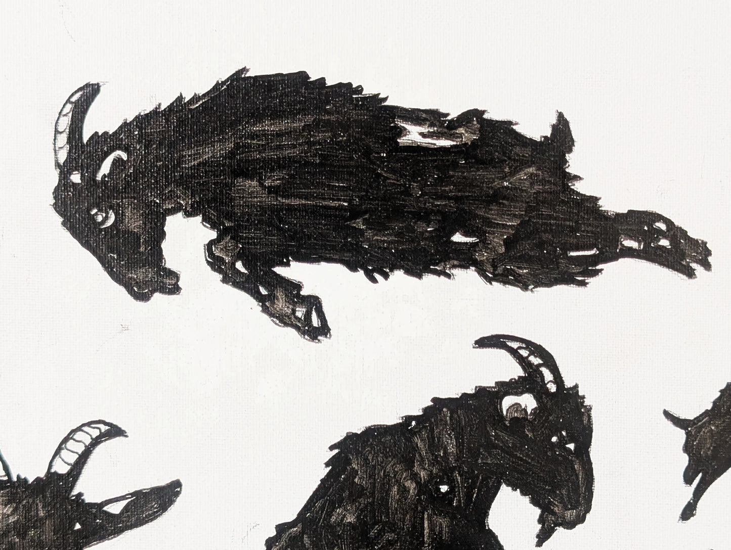 ROBIN BAKER, Contemporary Black and White Abstract Painting of Leaping Goats, 2026
