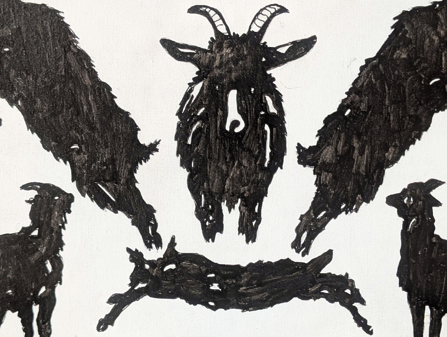 ROBIN BAKER, Contemporary Black and White Abstract Painting of Leaping Goats, 2026