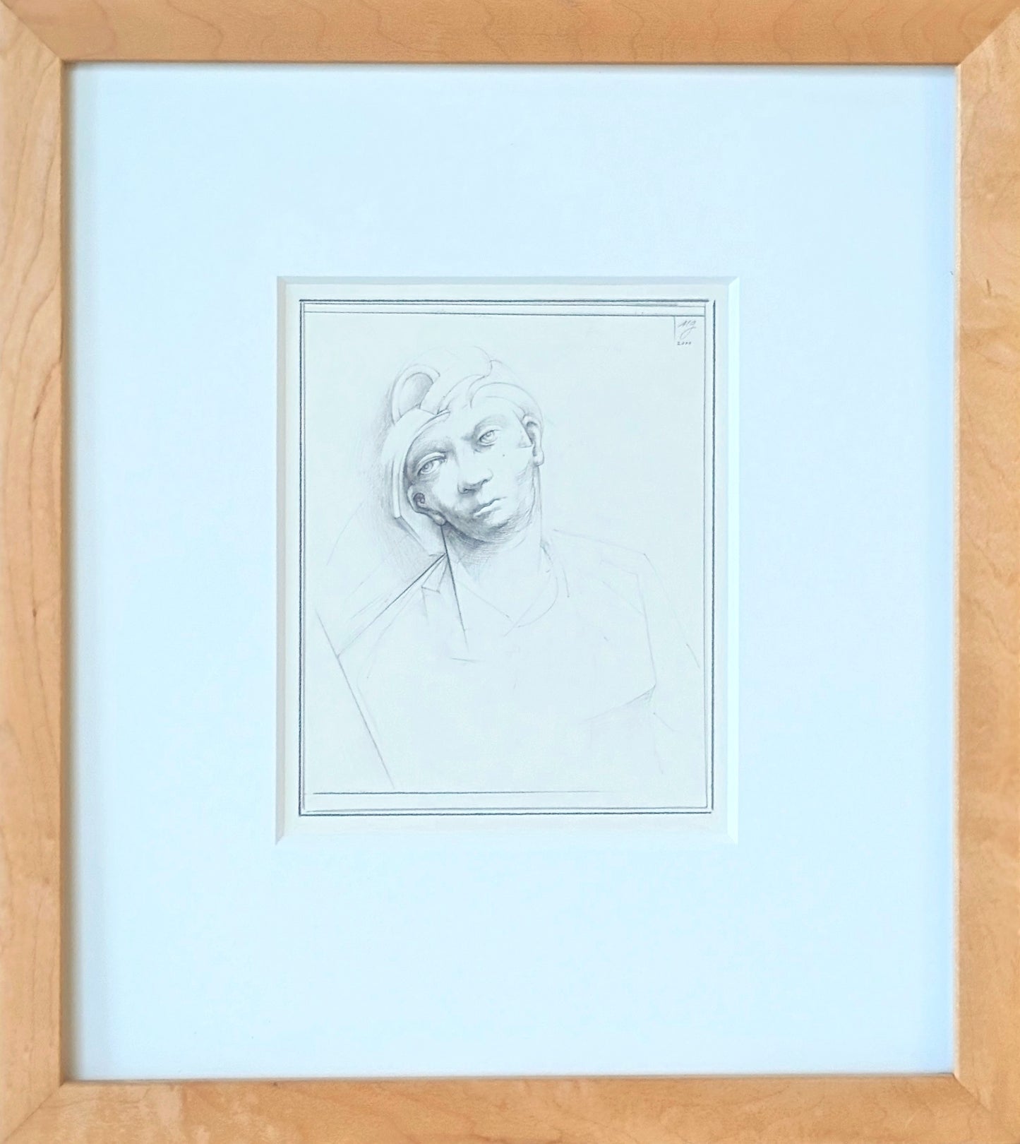 MARK GREENWALT, "Head MG 200" Contemporary Black and White Graphite Drawing of a Figure, 2000