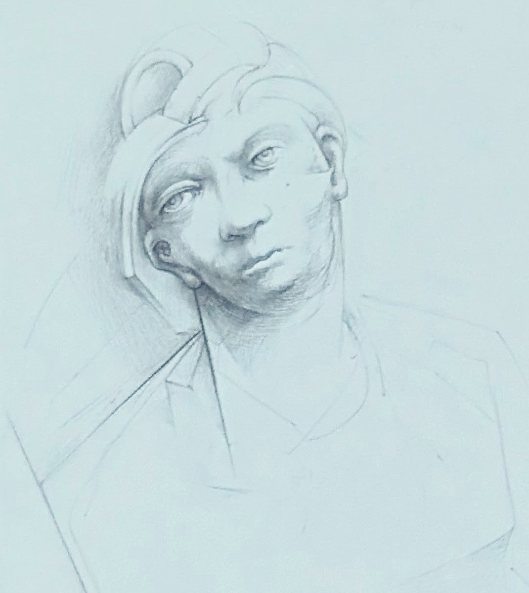 MARK GREENWALT, "Head MG 200" Contemporary Black and White Graphite Drawing of a Figure, 2000