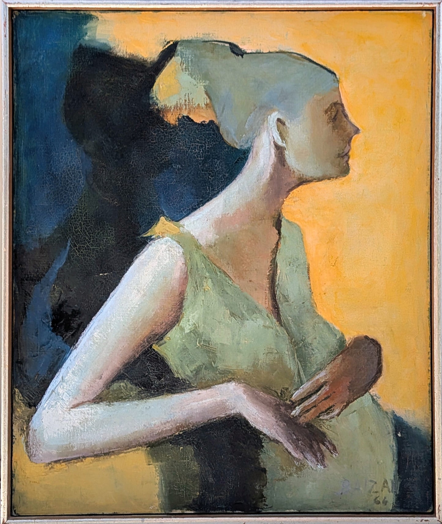 BAIZAN, Modern Side Profile Seated Portrait of a Female Figure, 1966