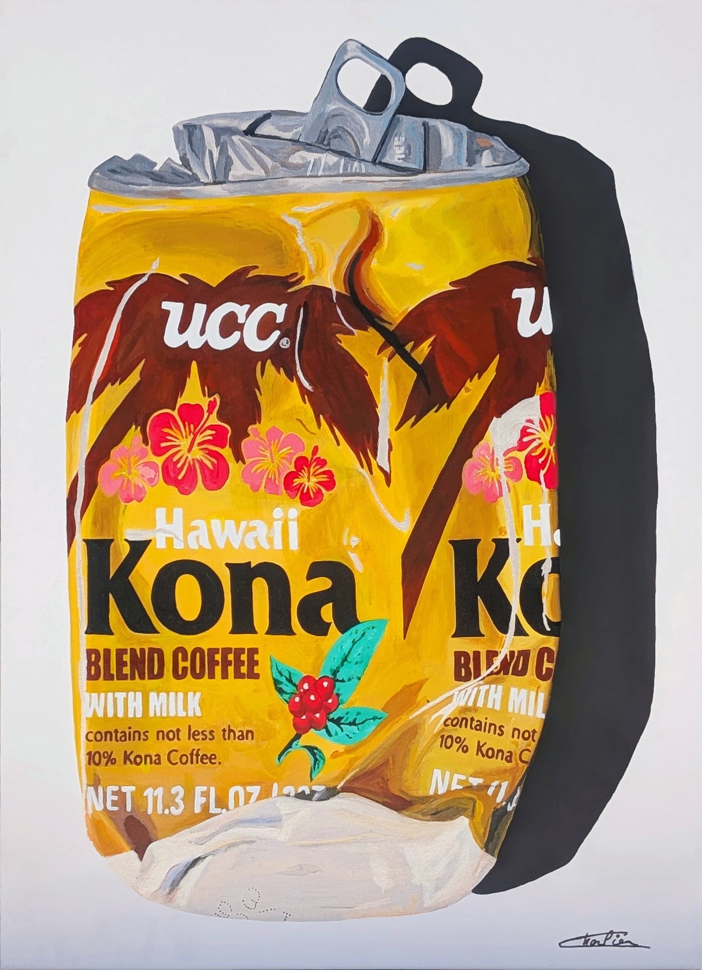 CLAUDE CHARLIER, "Kona Coffee" Contemporary Colorful Hyper-Realistic Still Life of a Crushed Can, 2011