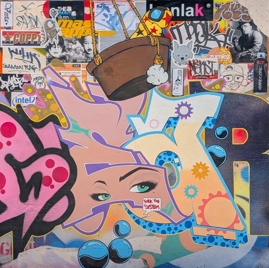 GEAR, Contemporary Mixed Media Street Art Collage Painting, 21st Century