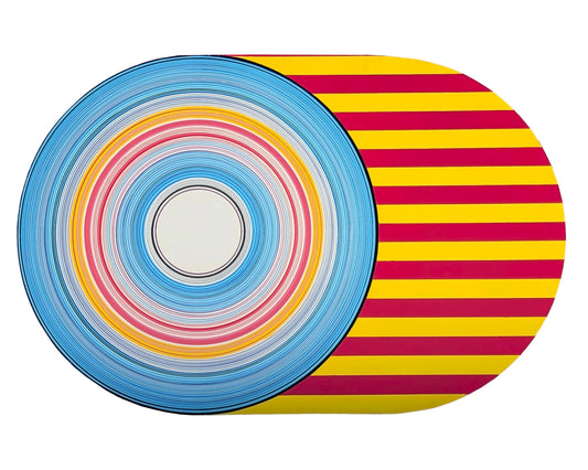 DAVID HARDAKER, "Vacation II" Contemporary Colorful Aqua, Pink, & Yellow Concentric Circle Abstract Painting, 2025