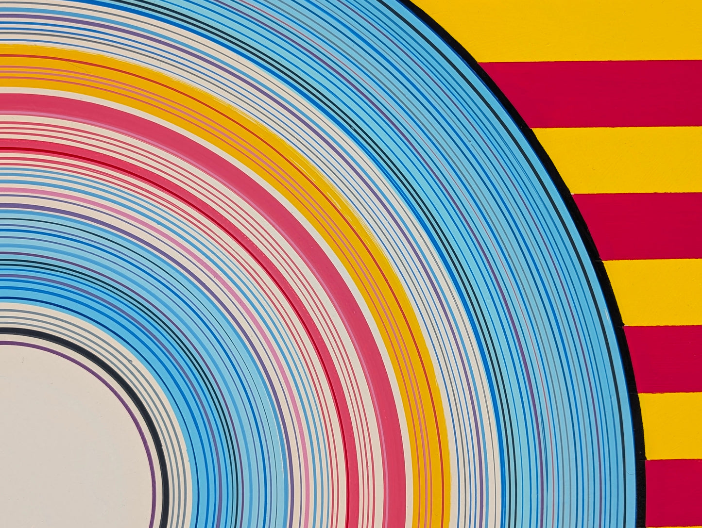 DAVID HARDAKER, "Vacation II" Contemporary Colorful Aqua, Pink, & Yellow Concentric Circle Abstract Painting, 2025