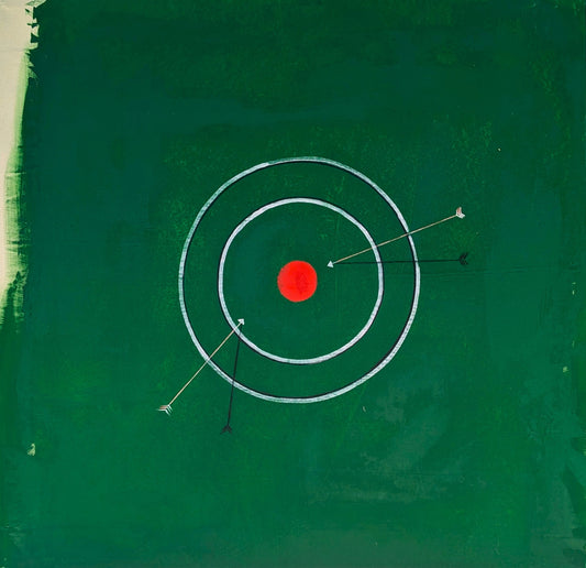 NICK STEVENSON, "Dos Bullseye" Contemporary Arrow and Target Painting Against Green, 2026