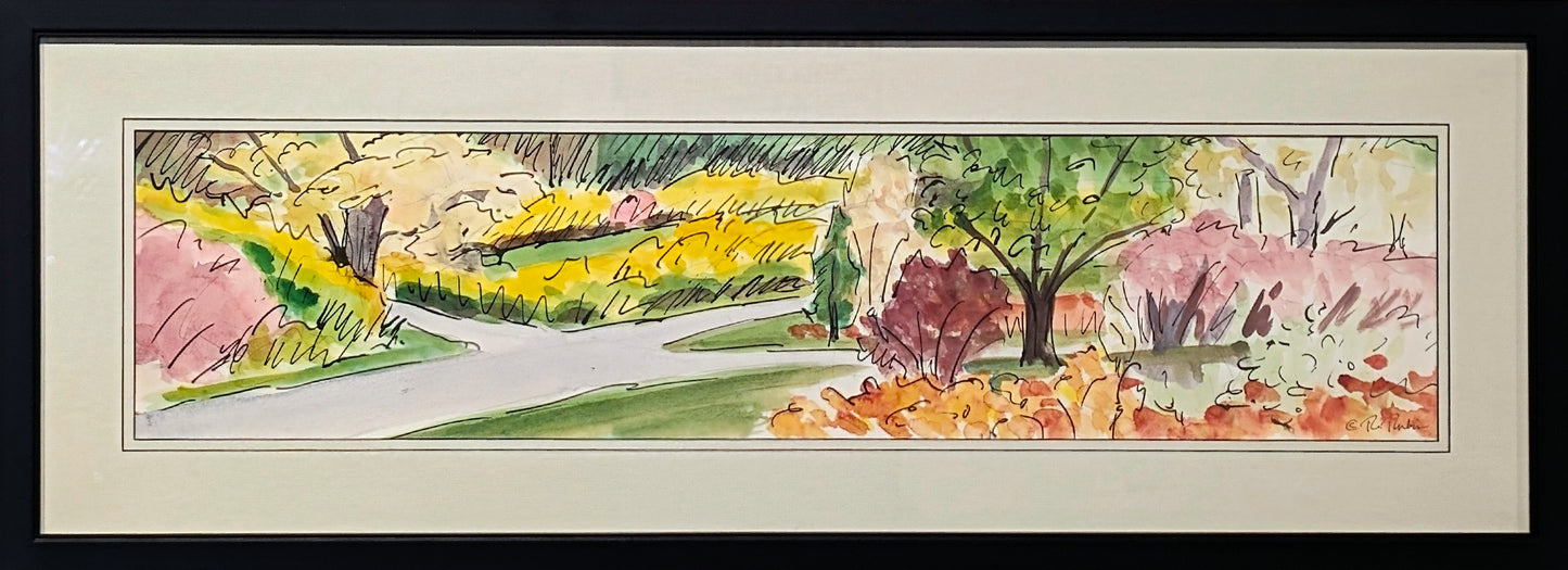 Colorful Green, Pink, Yellow, & Orange Abstract Gestural Landscape Painting