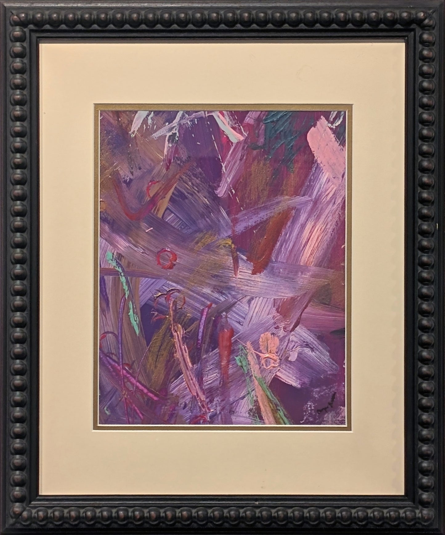 "Imagination I" Contemporary Purple, Mauve, and Green Gestural Abstract Painting