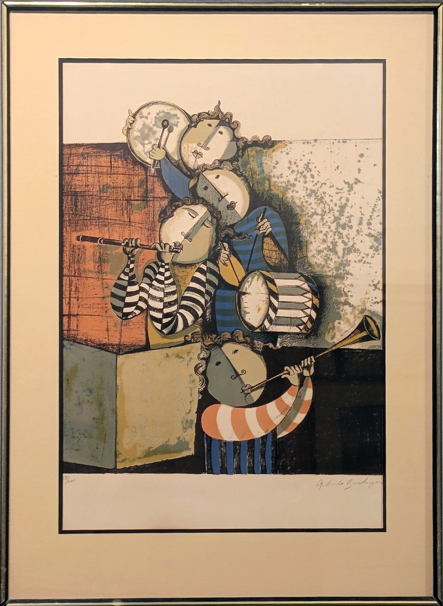 GRACELIA RODO BOULANGER, "Musiciens" Modern Surreal Figurative Abstract Lithographs of Musicians, 1975
