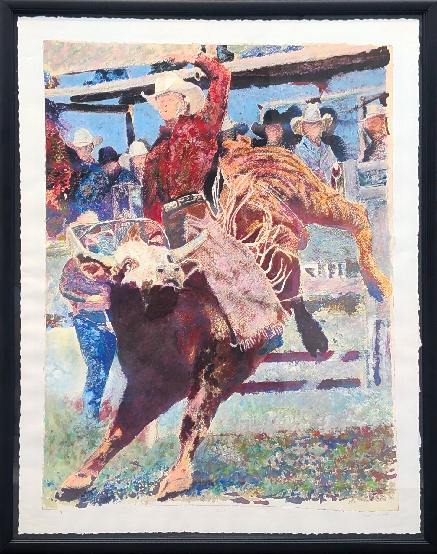 MICHAEL J. ABRAHAM, "Bull Rider" Contemporary Abstract Western Cowboy Riding a Bull at the Rodeo, 2026