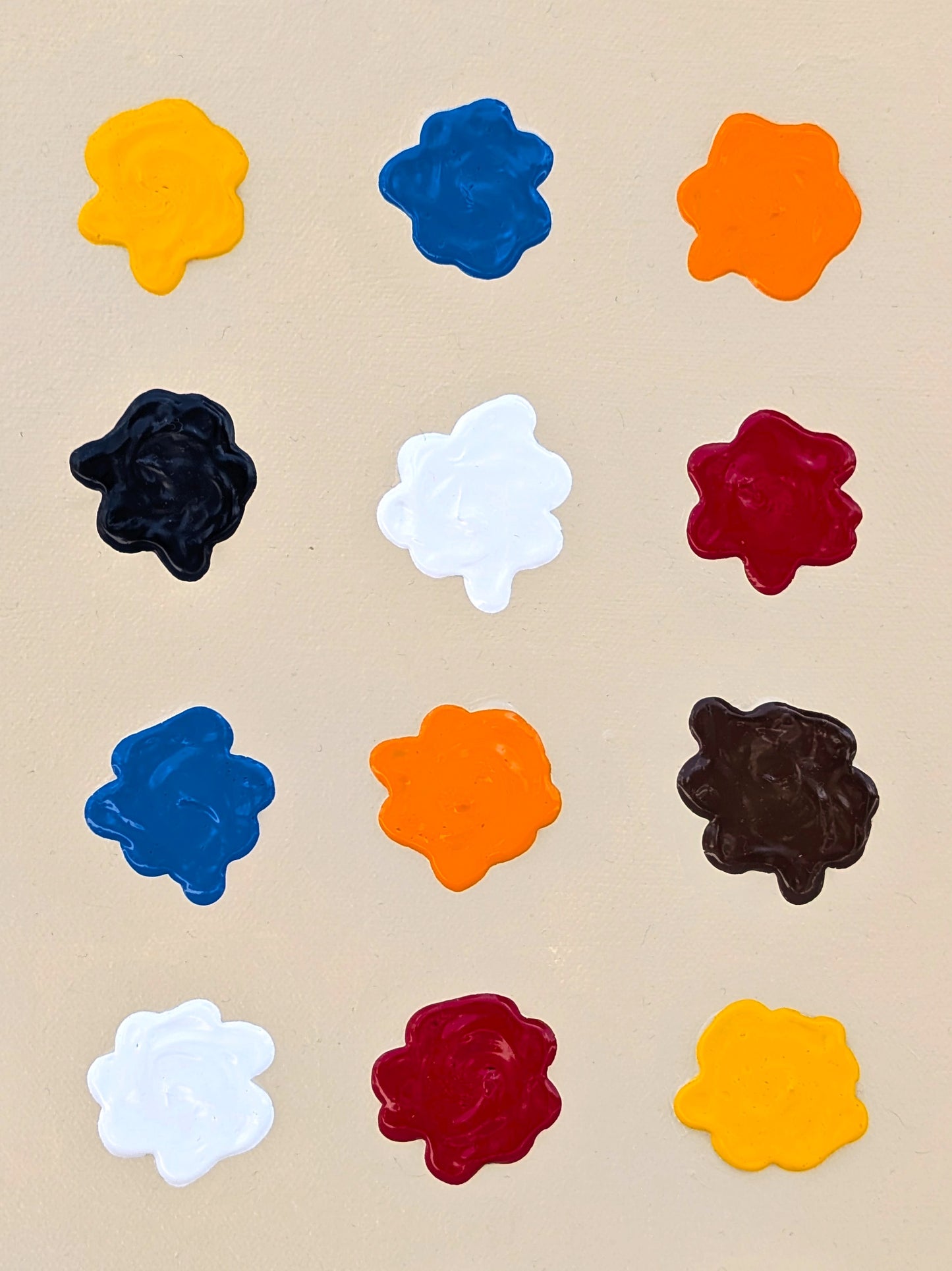 TINA RUYI, "Blobs!" Contemporary Blue, Red, Yellow, & Orange Abstract Painting of a Grid of Blob Shapes, 2026