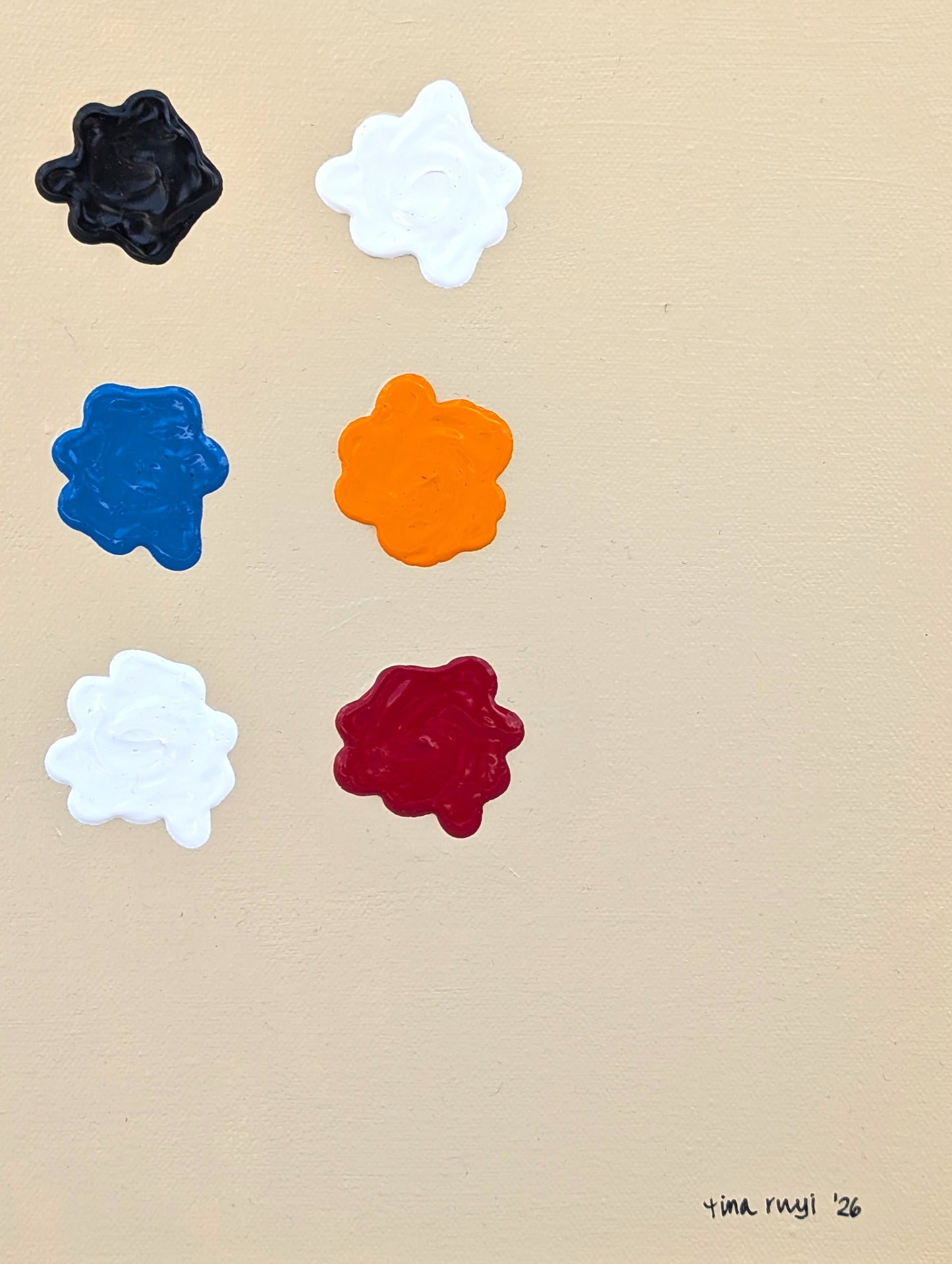 TINA RUYI, "Blobs!" Contemporary Blue, Red, Yellow, & Orange Abstract Painting of a Grid of Blob Shapes, 2026