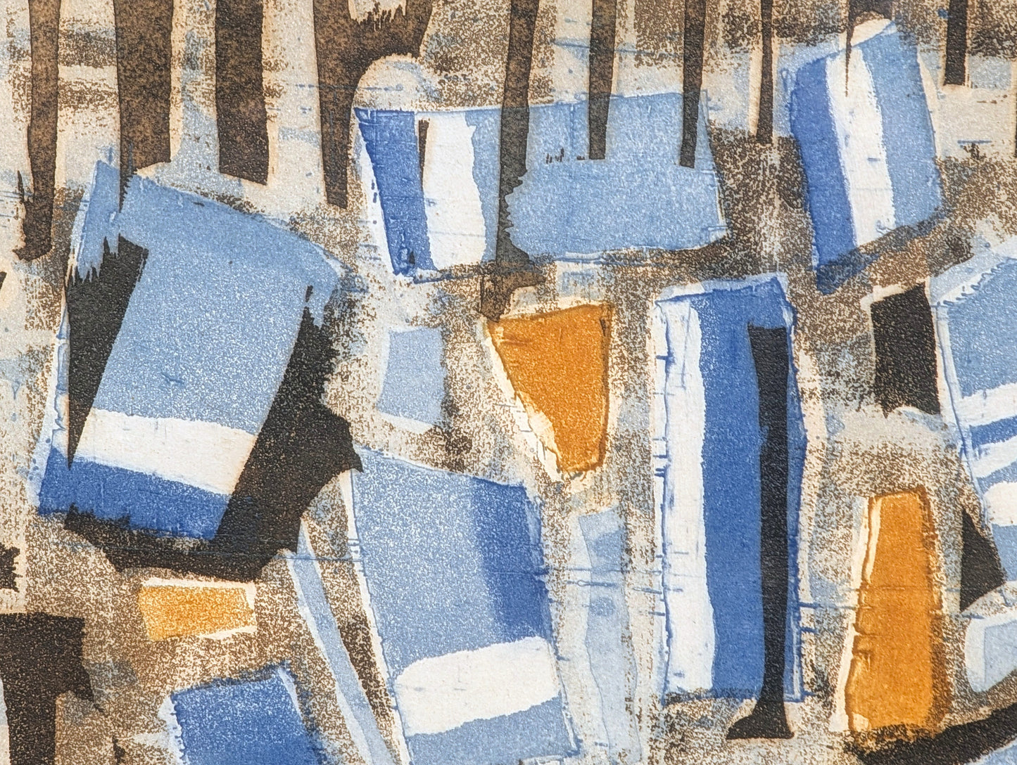 LOUTTRE B, Modern Abstract Blue and Orange Patterned Lithograph Ed. 72/75, 1960s