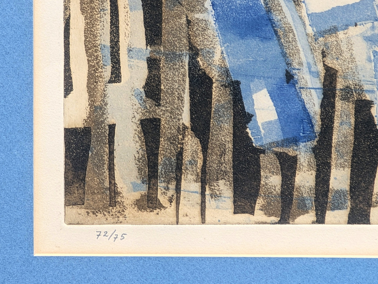 LOUTTRE B, Modern Abstract Blue and Orange Patterned Lithograph Ed. 72/75, 1960s
