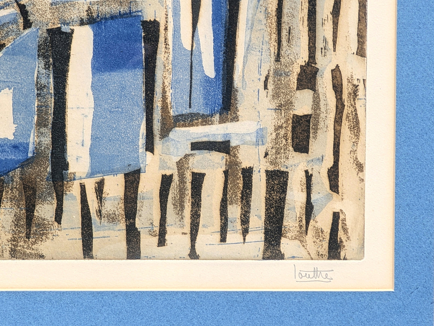 LOUTTRE B, Modern Abstract Blue and Orange Patterned Lithograph Ed. 72/75, 1960s