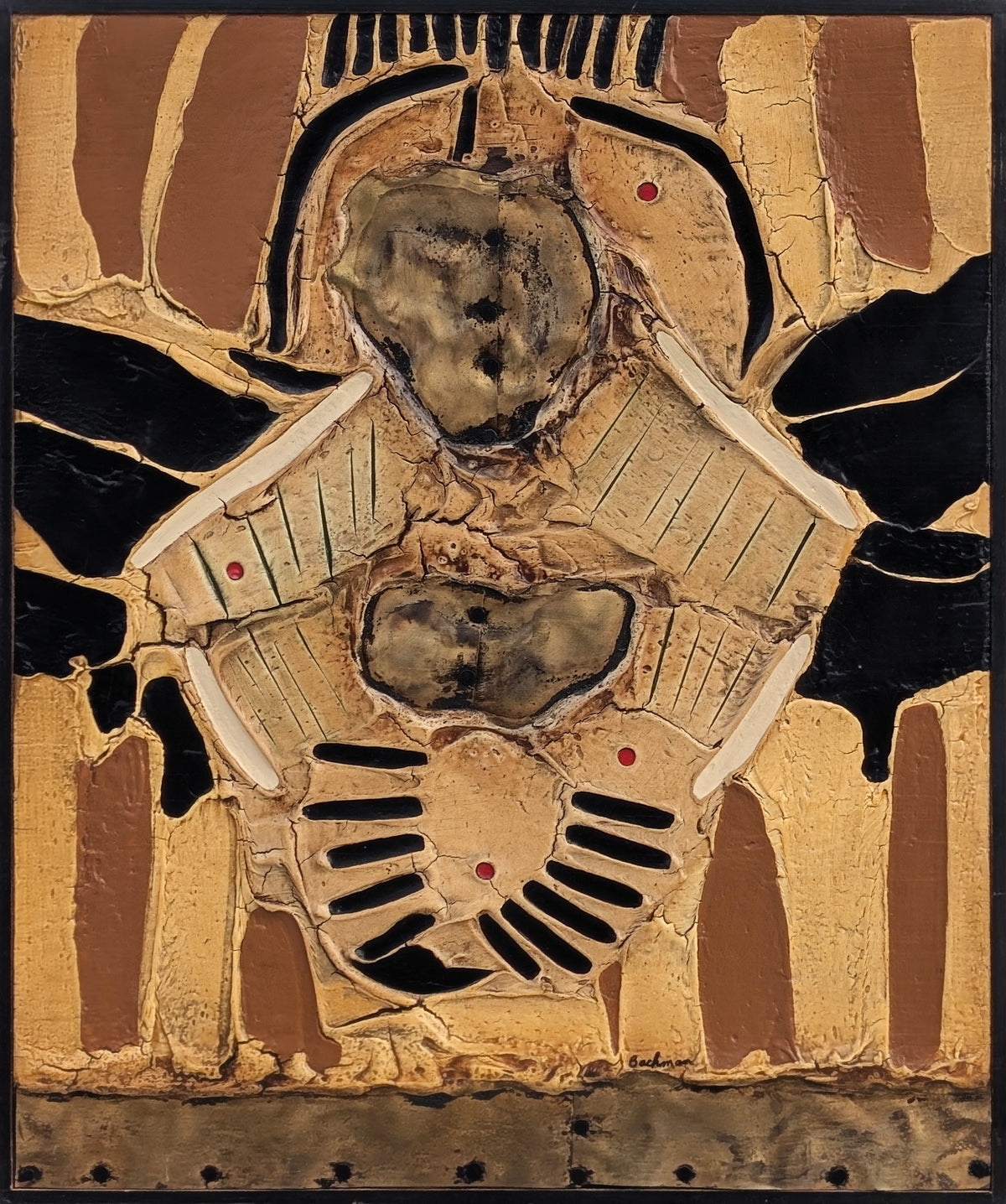 DAVE BACHMAN, "Four Shots- Wind, Rain, and Sun" Modern Neutral Cream Toned Textural Mixed Media Abstract Painting, 20th Century