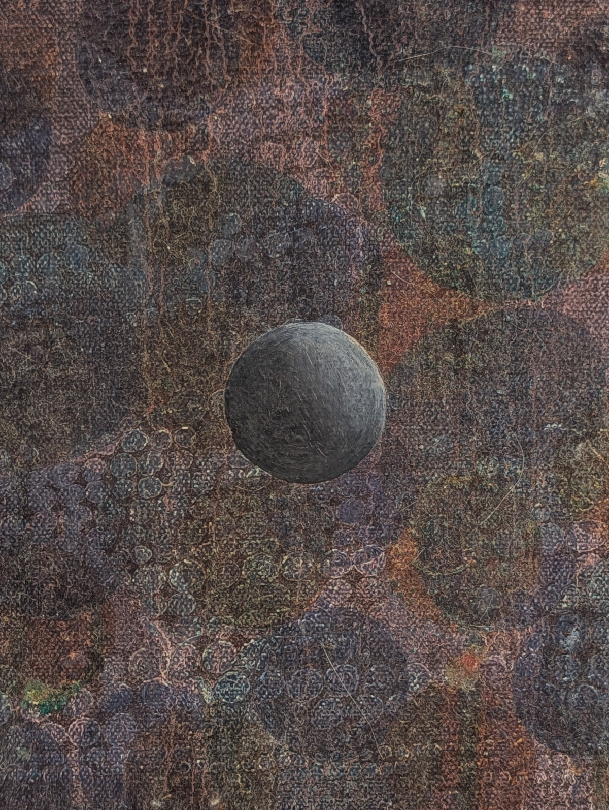 SARA SOSNOWY, "Sphere Series 35" Contemporary Dark Toned Geometric Abstract Painting, 1990