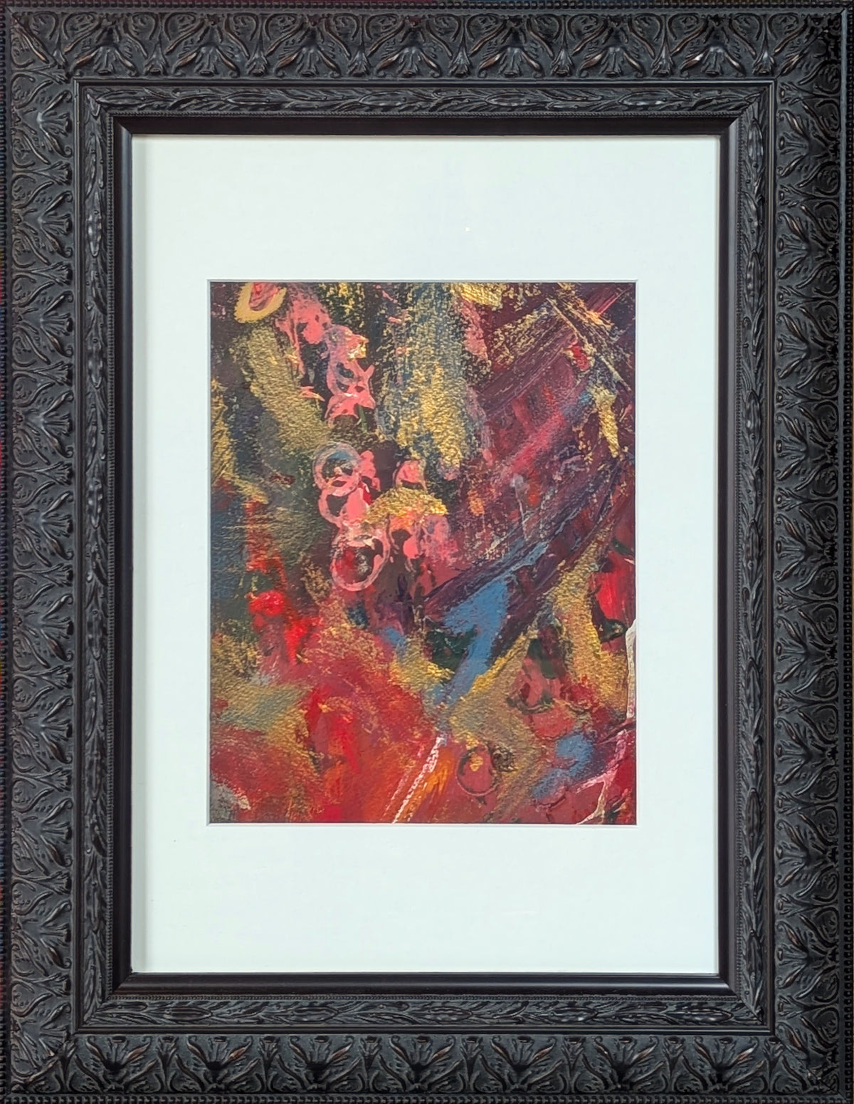 UNKNOWN, "Heart Filled Moments" Contemporary Red, Pink, and Gold Gestural Abstract Painting