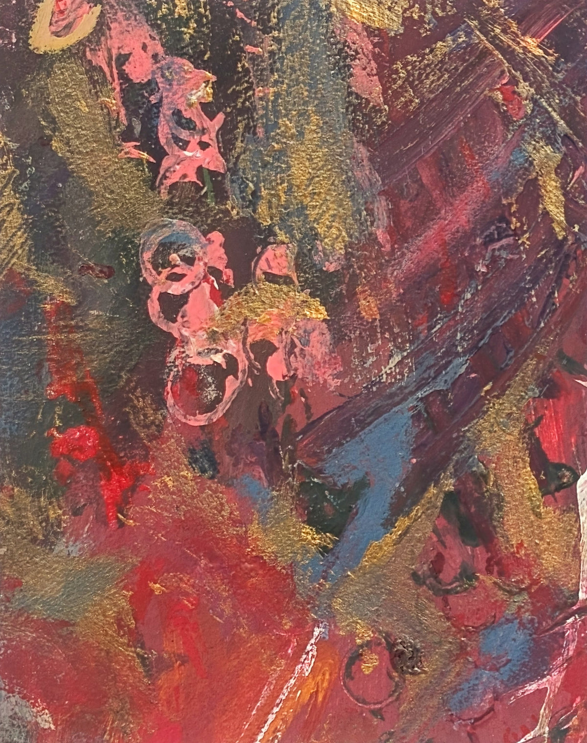 UNKNOWN, "Heart Filled Moments" Contemporary Red, Pink, and Gold Gestural Abstract Painting