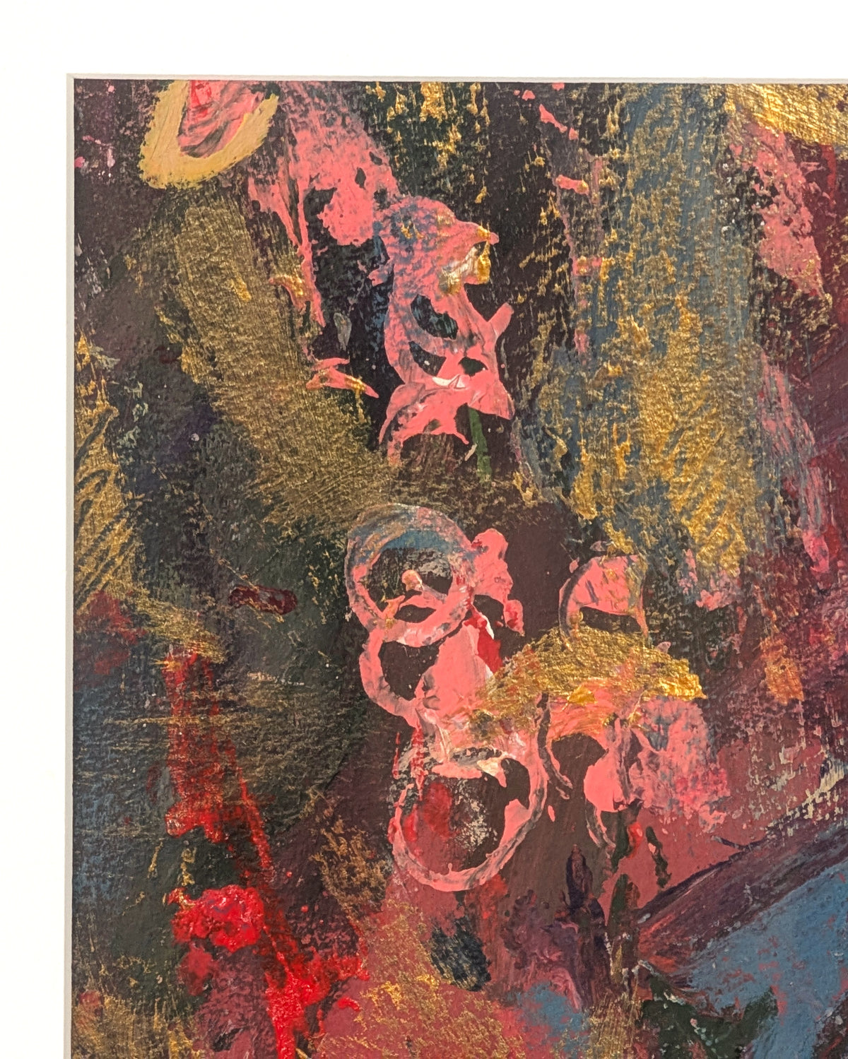 UNKNOWN, "Heart Filled Moments" Contemporary Red, Pink, and Gold Gestural Abstract Painting
