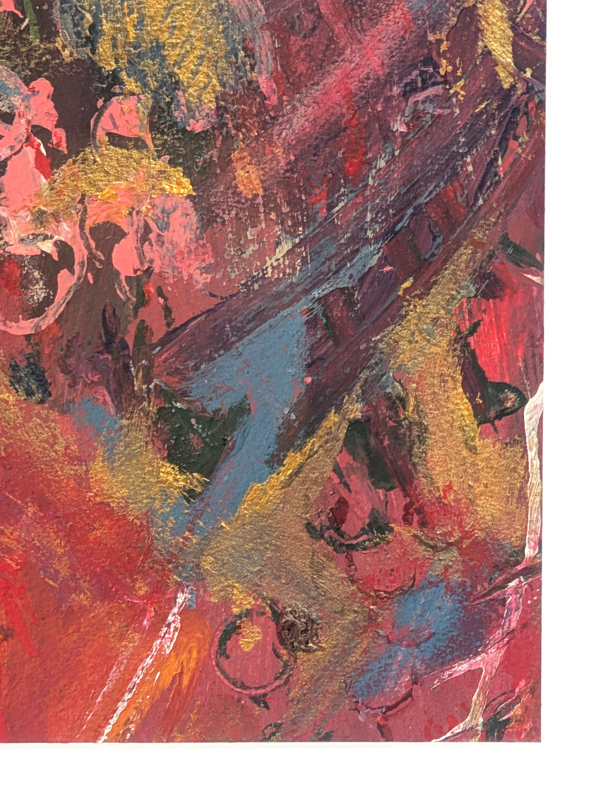 UNKNOWN, "Heart Filled Moments" Contemporary Red, Pink, and Gold Gestural Abstract Painting