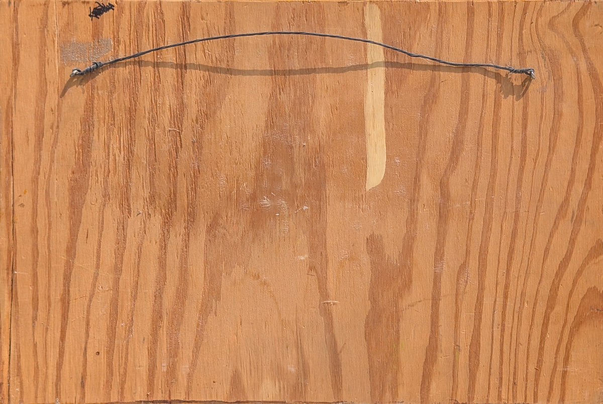 UNKNOWN, Rustic Rural Painting of a Rooster and Red Stars on Wooden Board
