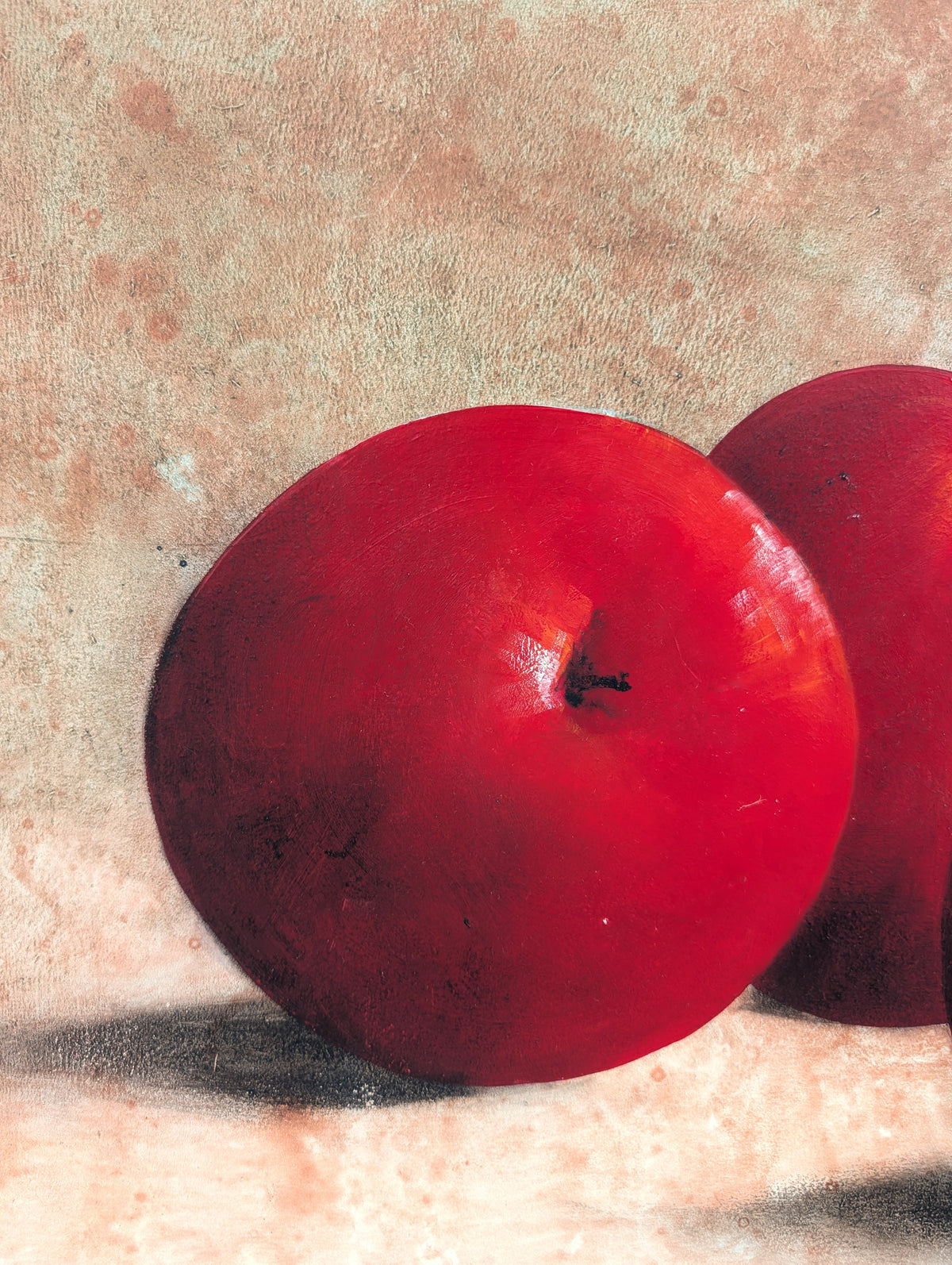 CLAUDIO MISSAGIA, Dark Toned Mixed Media Abstract Still Life of Apples and Fabric