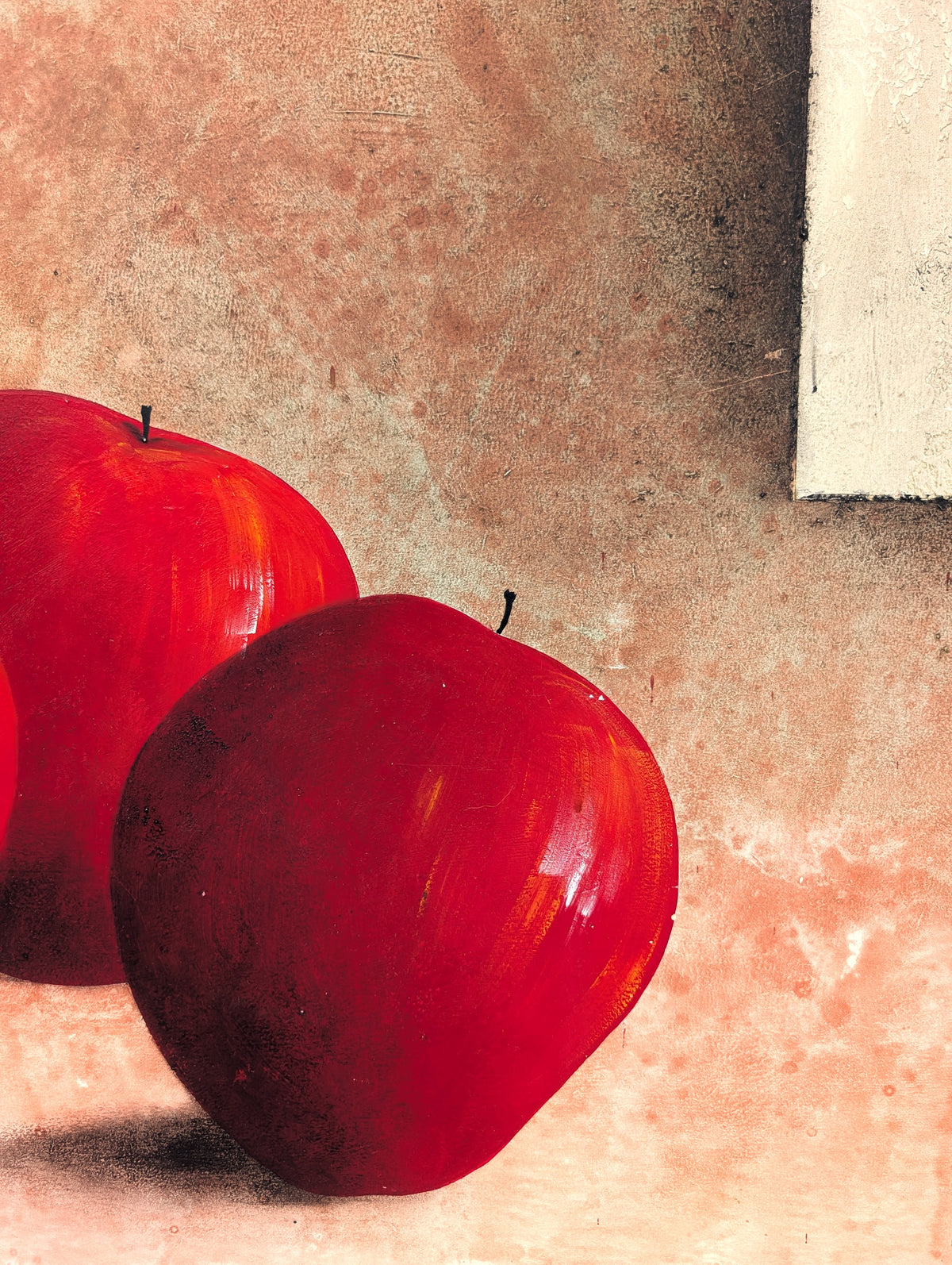 CLAUDIO MISSAGIA, Dark Toned Mixed Media Abstract Still Life of Apples and Fabric