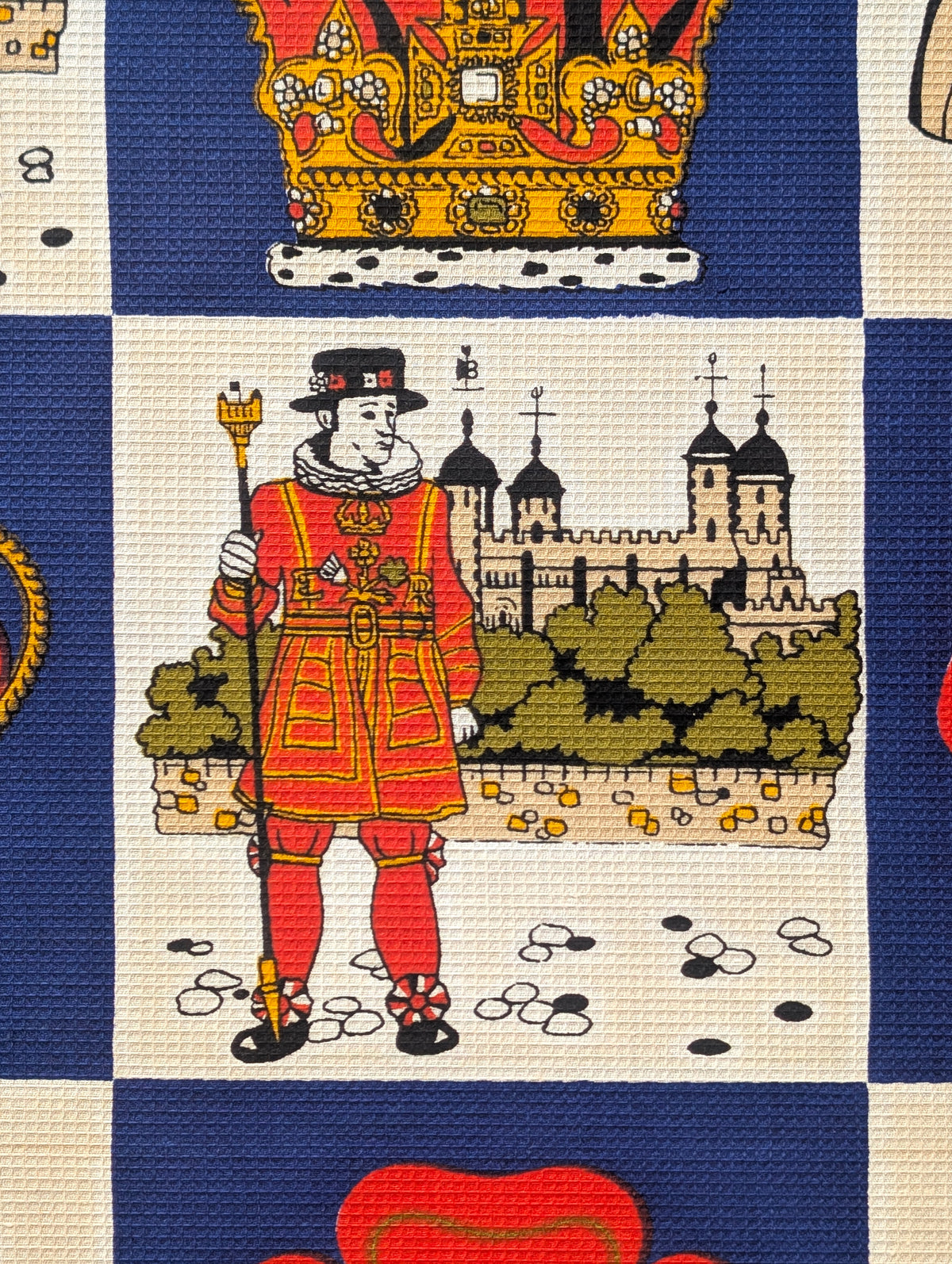 UNKNOWN, Vintage Red, White, and Blue Famous London Landmarks Framed Fabric, 1980s