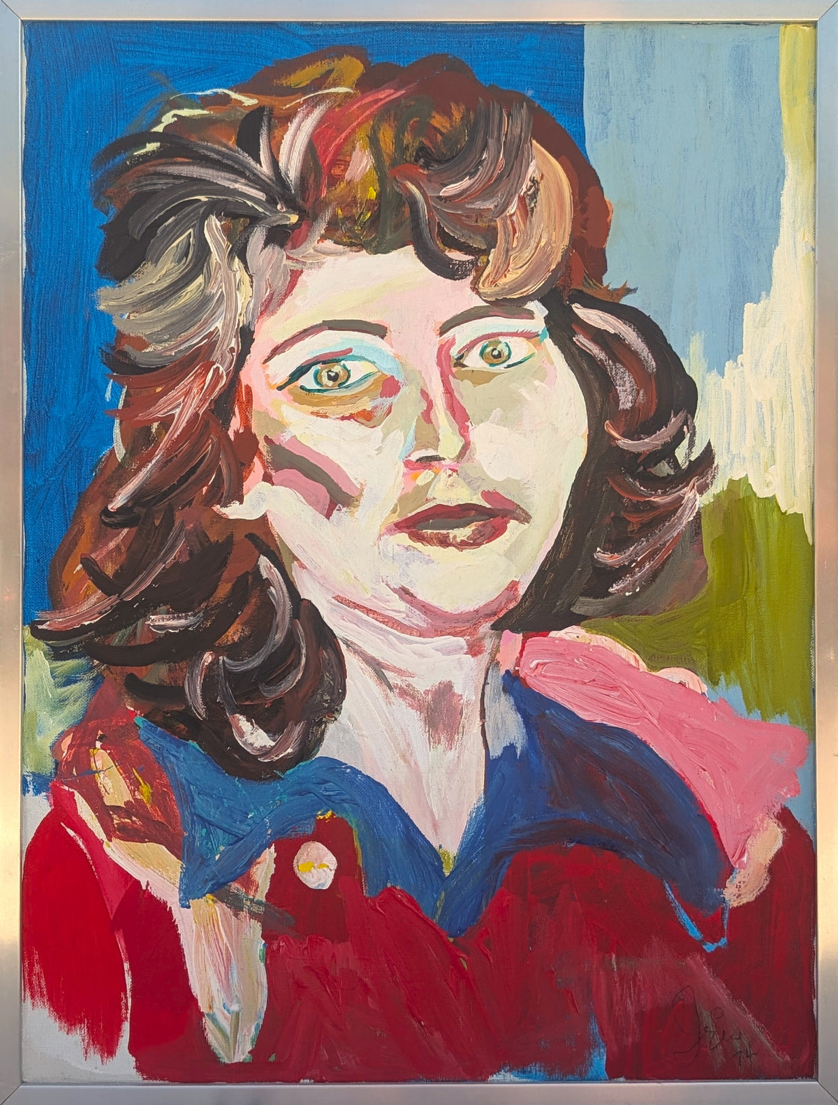 IRIS GARDNER, "Self Portrait" Modern Colorful Green, Red, and Blue Figure Painting, 1975