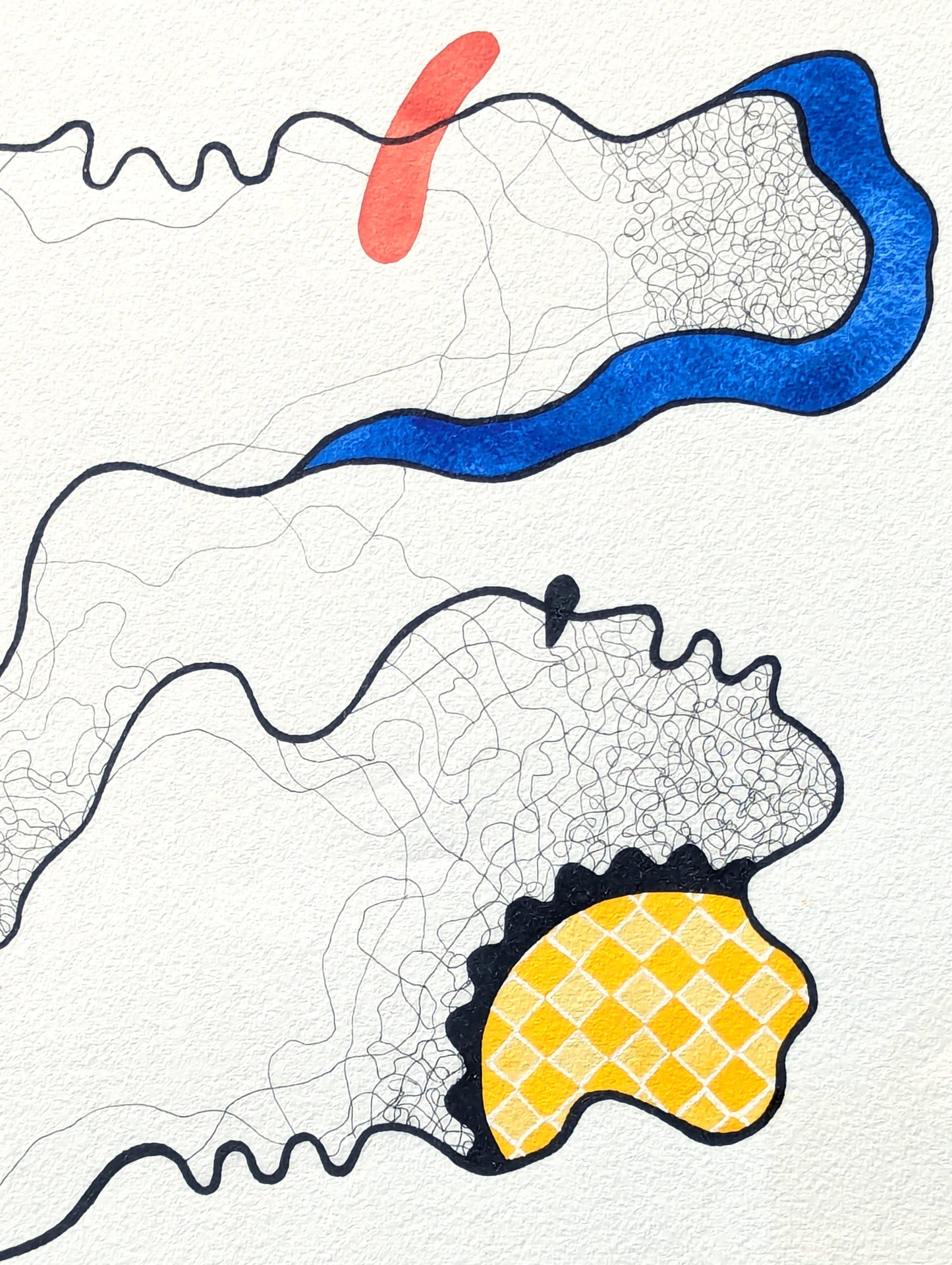 TINA RUYI, "Untitled" Contemporary Geometric Blue, Red, & Yellow Abstract Watercolor Painting, 2024