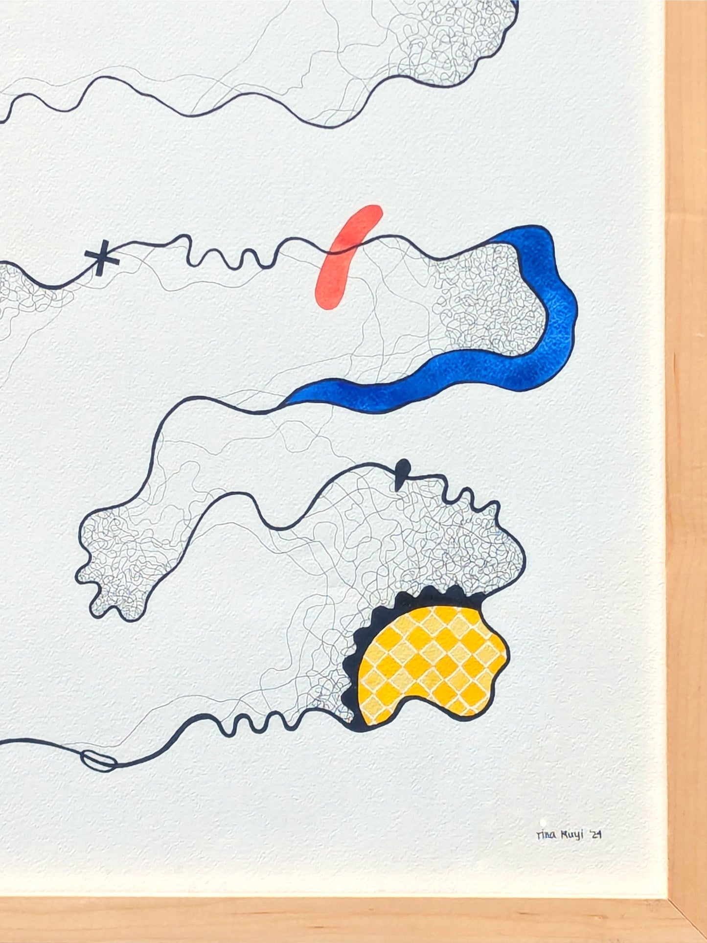 TINA RUYI, "Untitled" Contemporary Geometric Blue, Red, & Yellow Abstract Watercolor Painting, 2024