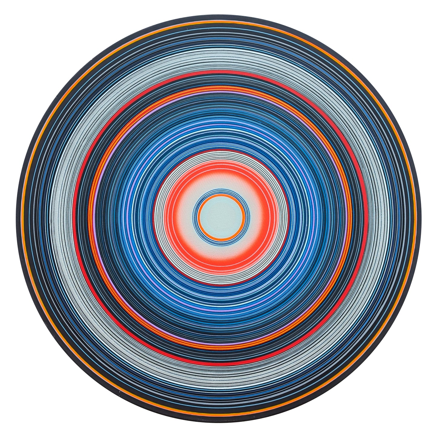 DAVID HARDAKER, "Ronald" Contemporary Abstract Blue and Orange Concentric Circle Painting, 2025