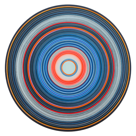 DAVID HARDAKER, "Ronald" Contemporary Abstract Blue and Orange Concentric Circle Painting, 2025