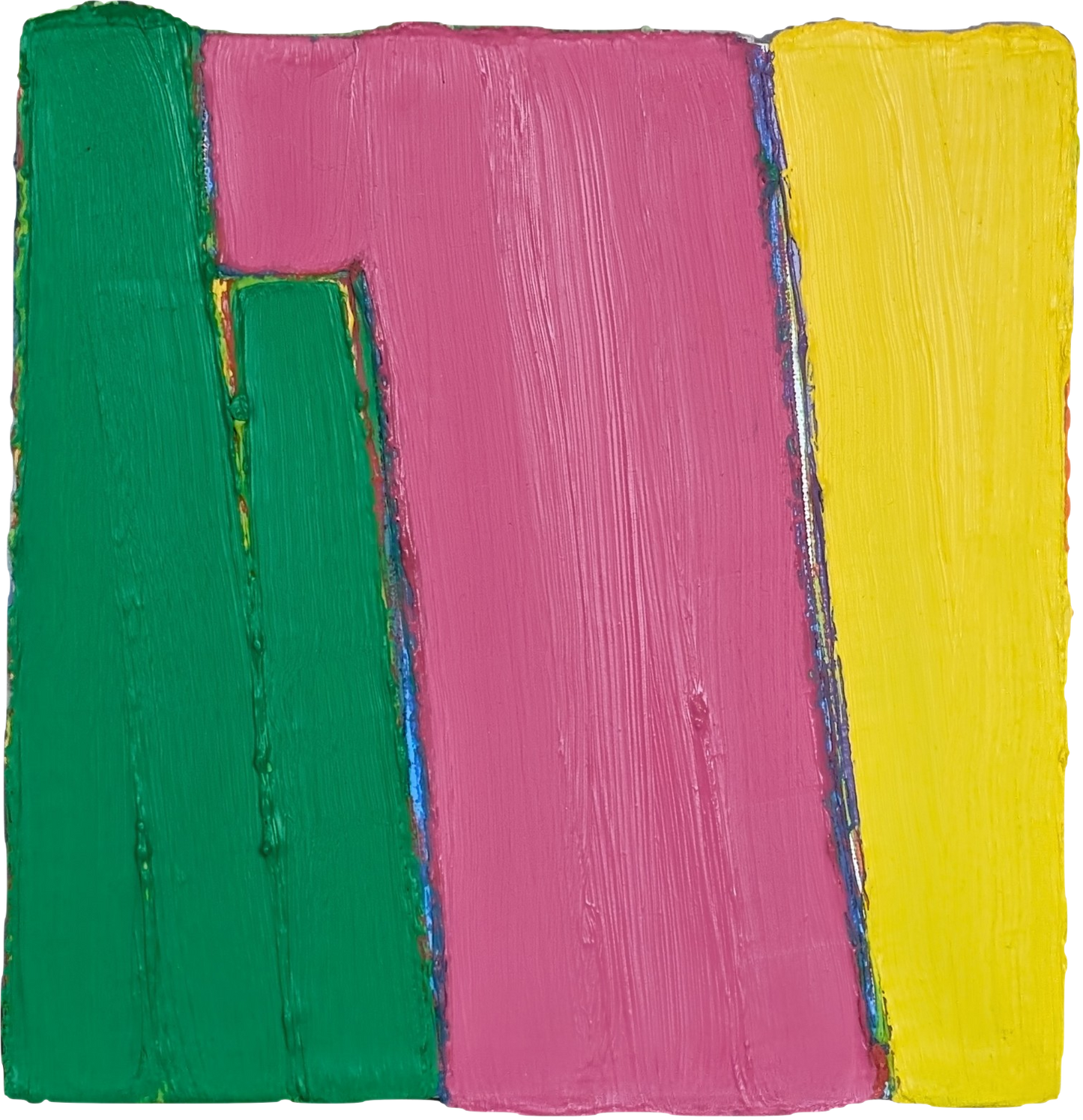 PAUL BUREAU, Contemporary Colorful Green, Pink, & Yellow Layered Abstract Painting, 2005