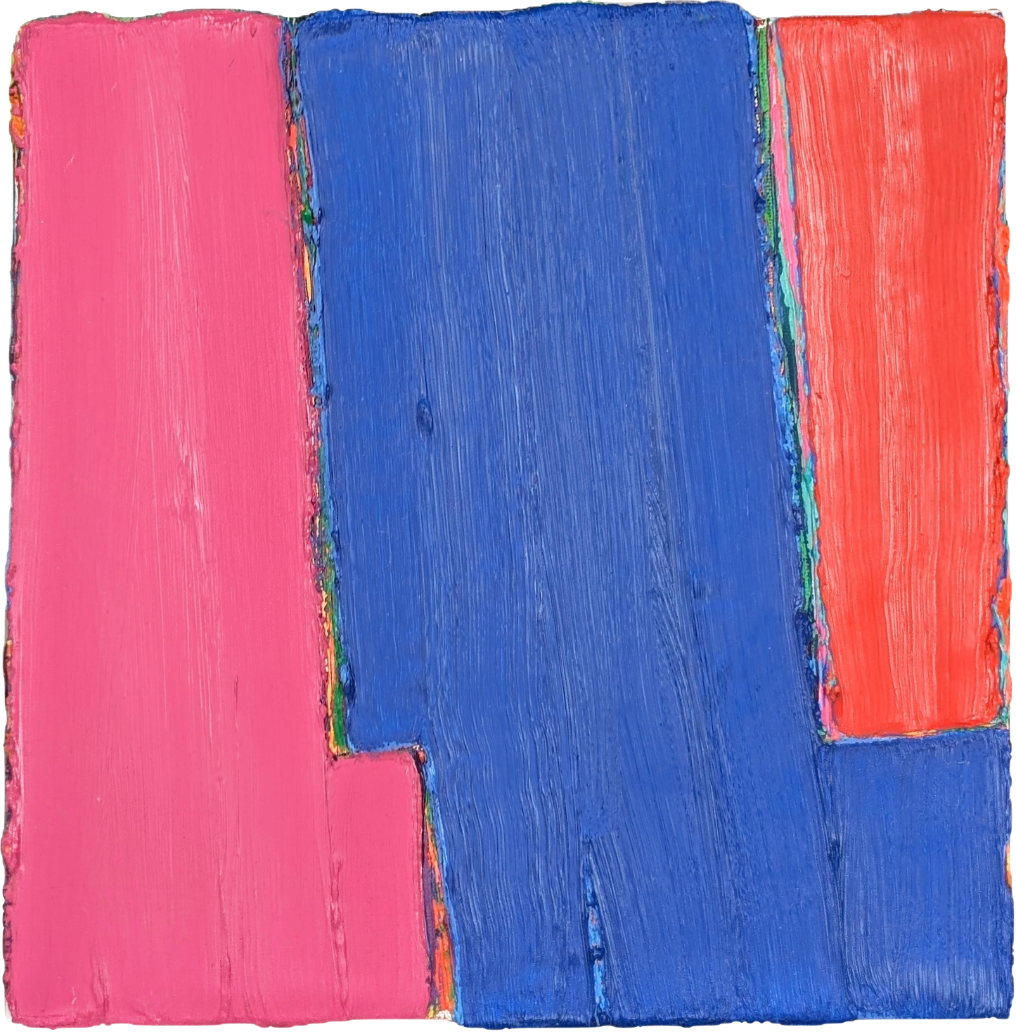 PAUL BUREAU, Contemporary Colorful Pink, Blue, & Red Layered Abstract Painting, 2005
