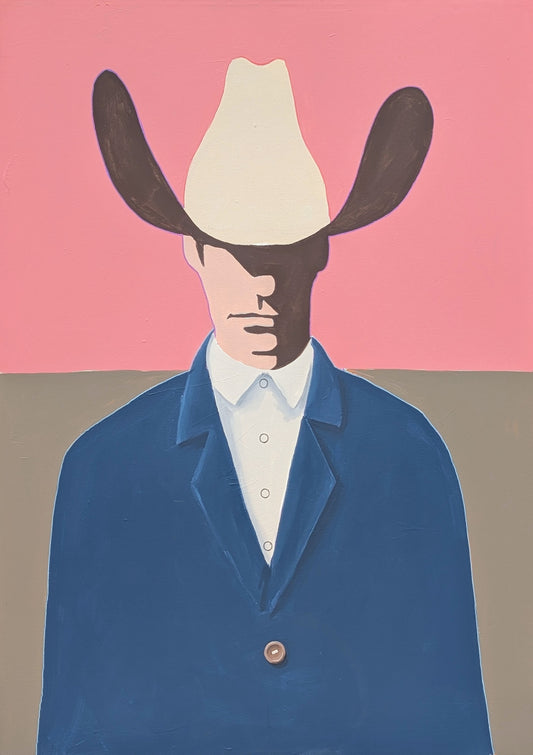 IAN FRANCIS, "Larry" Contemporary Abstract Pink and Blue Toned Western Cowboy Portrait Painting, 2026