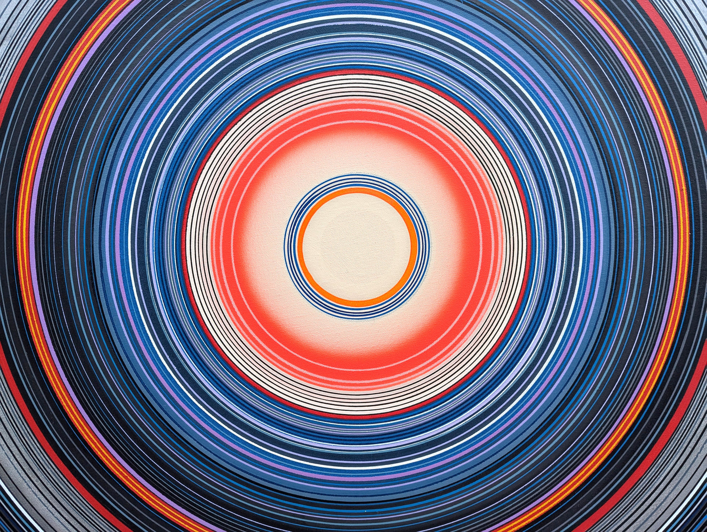 DAVID HARDAKER, "Ronald" Contemporary Abstract Blue and Orange Concentric Circle Painting, 2025